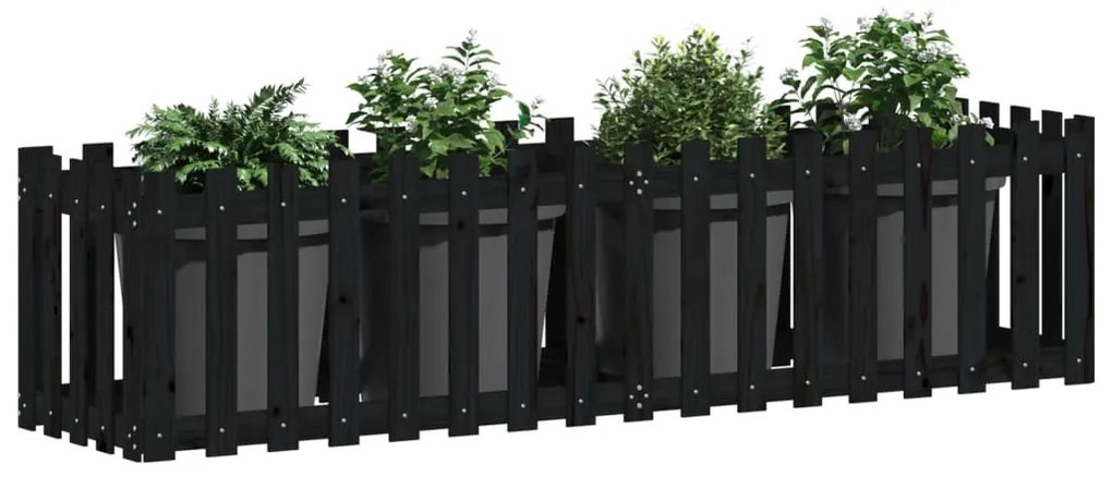 Canteiro elevado c/ design cerca 200x50x50cm pinho maciço preto