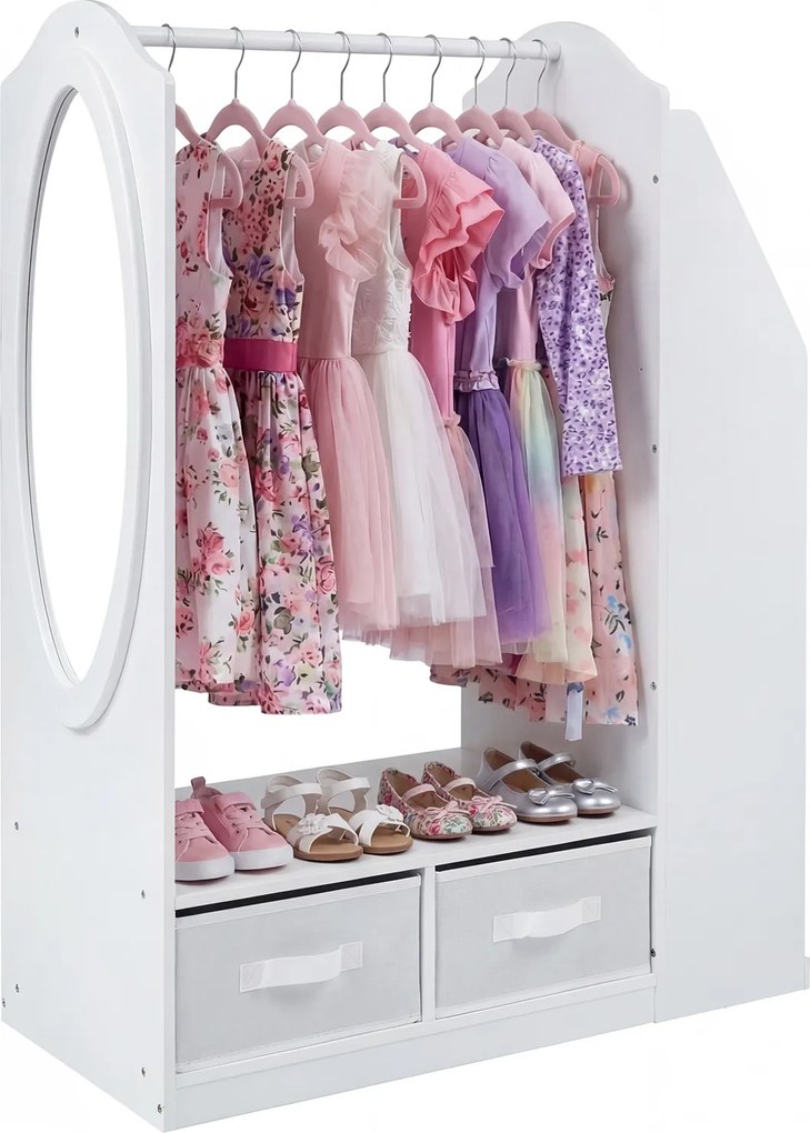 Armário Infantil com Espelho, 81 x 37 x 108 cm, Arrumação Multifuncional, Branco