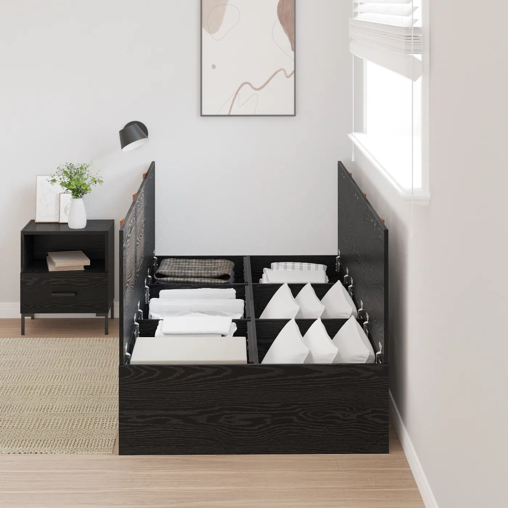 Cama de Armazenamento Carvalho Preto 90x200 cm