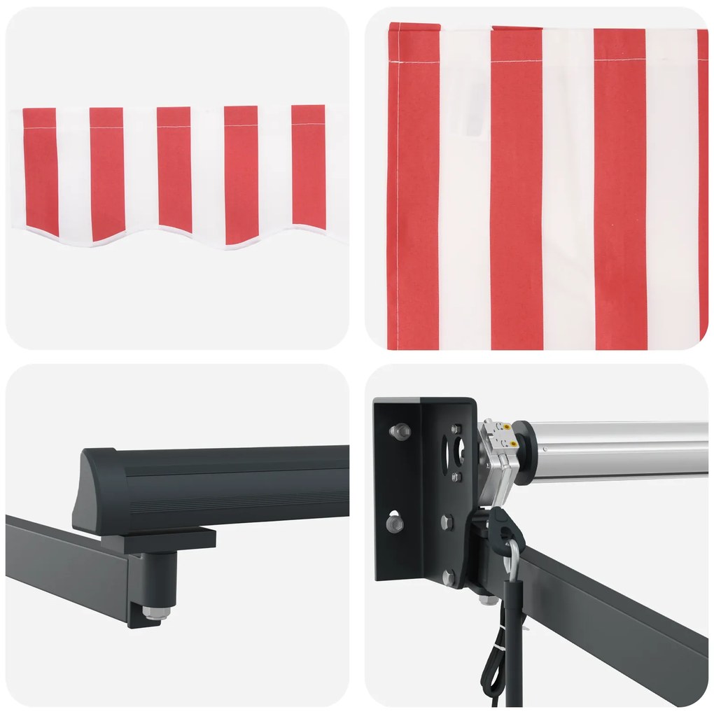 Toldo Retrátil Automático Listrado Vermelho e Branco 450x300 cm