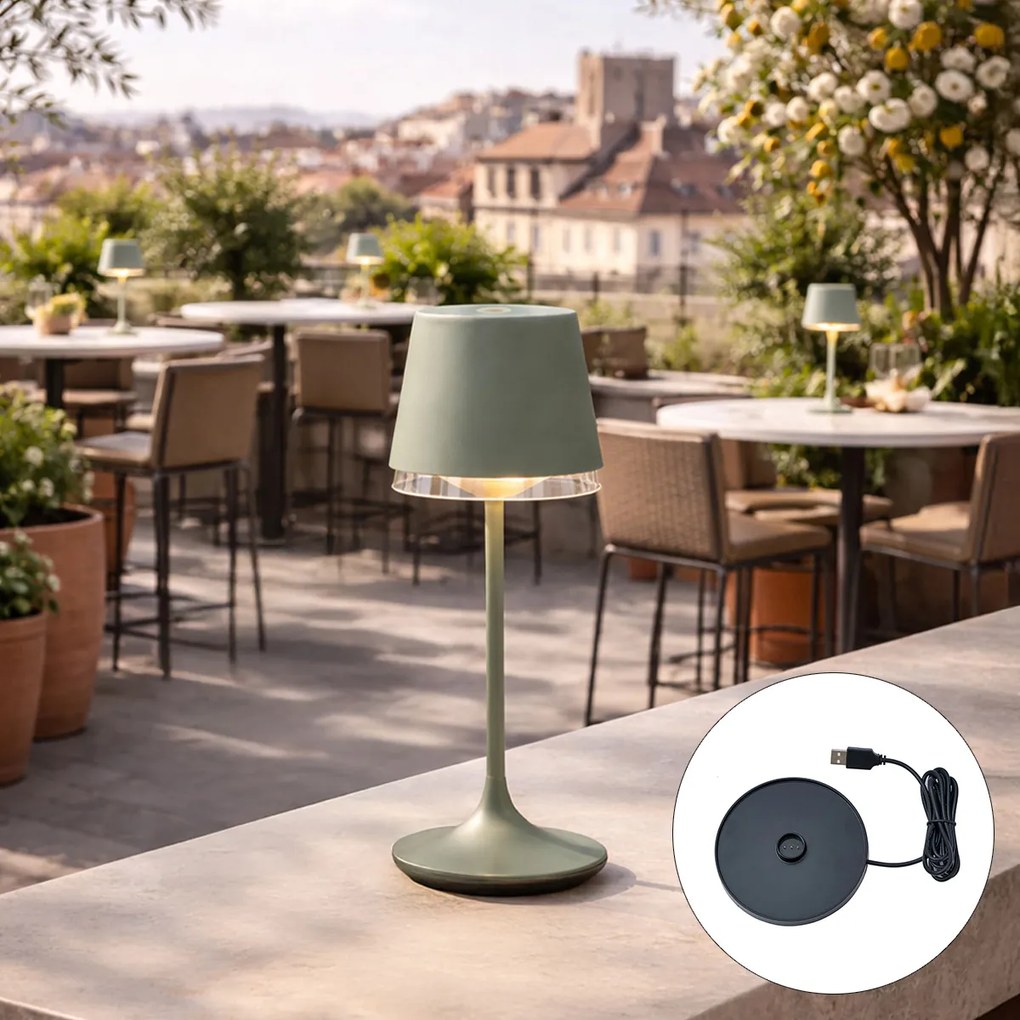 Candeeiro de Mesa Verde Incl. LED IP65 Recarregável com Estação de Carregamento - Bass