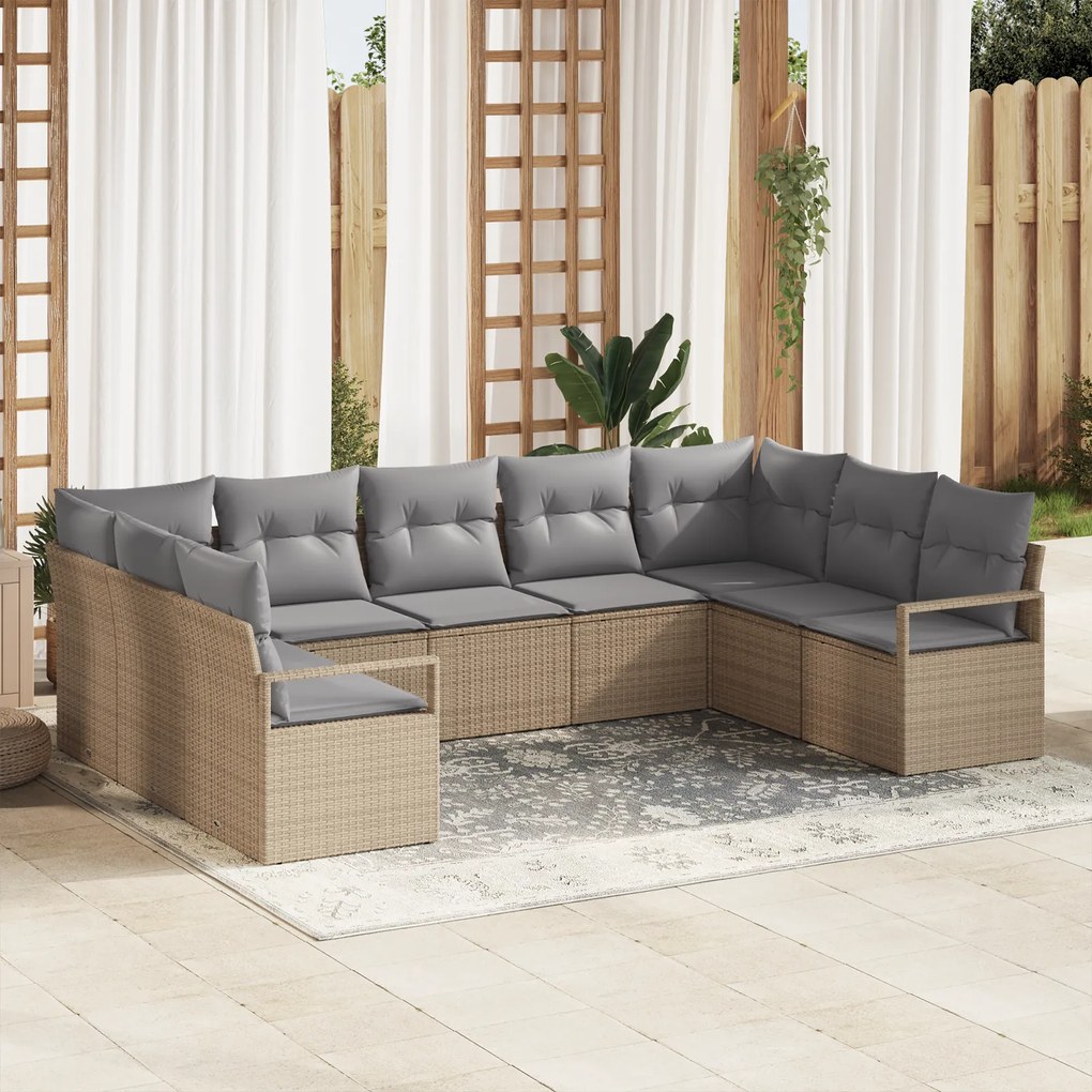 Conjunto de Sofá de Jardim vidaXL de 9 Peças com Almofadas de Vime Bej