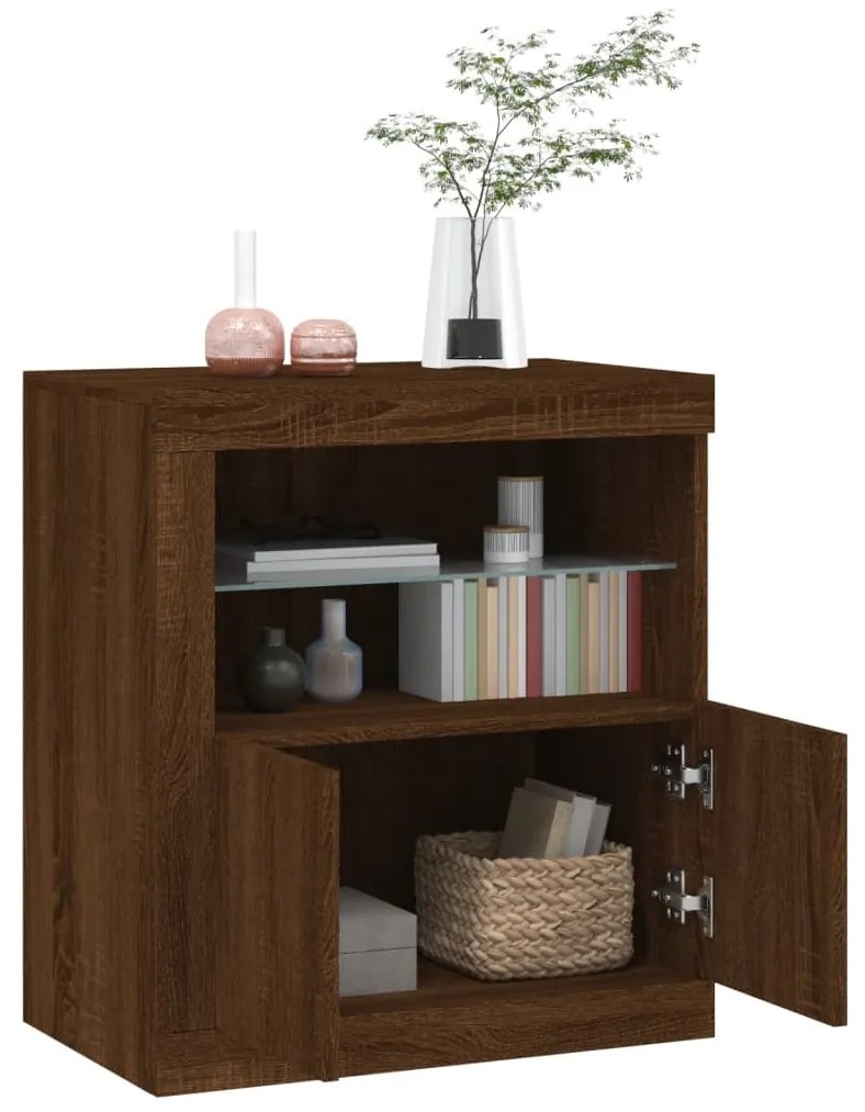 Aparador com luzes LED 60,5x37x67 cm carvalho castanho