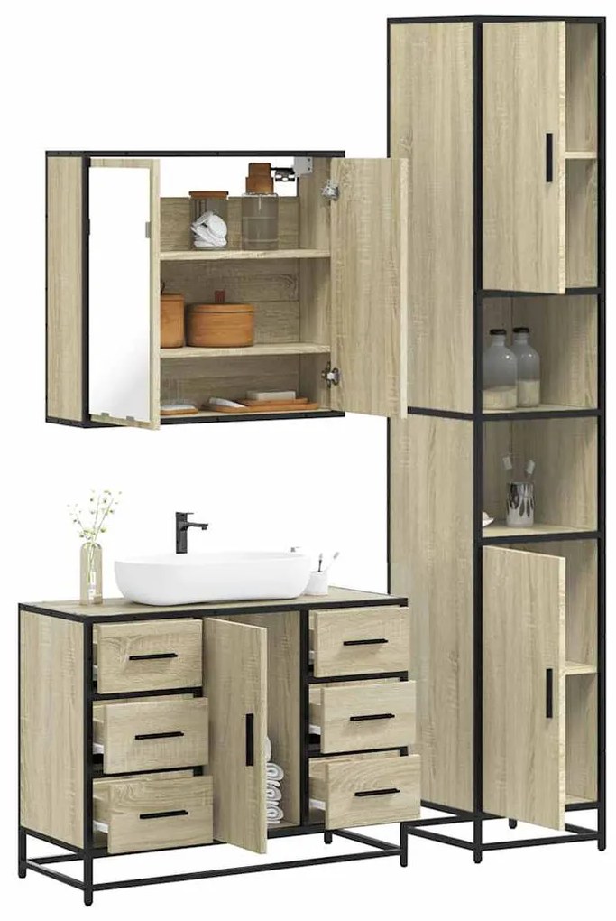 vidaXL 3 pcs conj. móveis casa banho derivados madeira carvalho sonoma