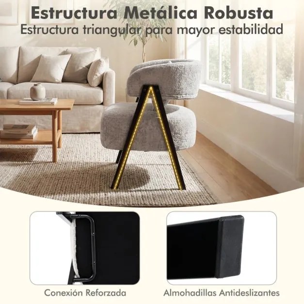 Poltrona Barrel Estofada em Couro Sintético Almofada Lombar Pernas em Metal Cinza