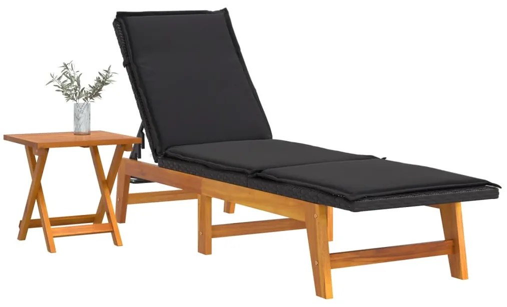 Espreguiçadeira com mesa vime PE e madeira de acácia maciça