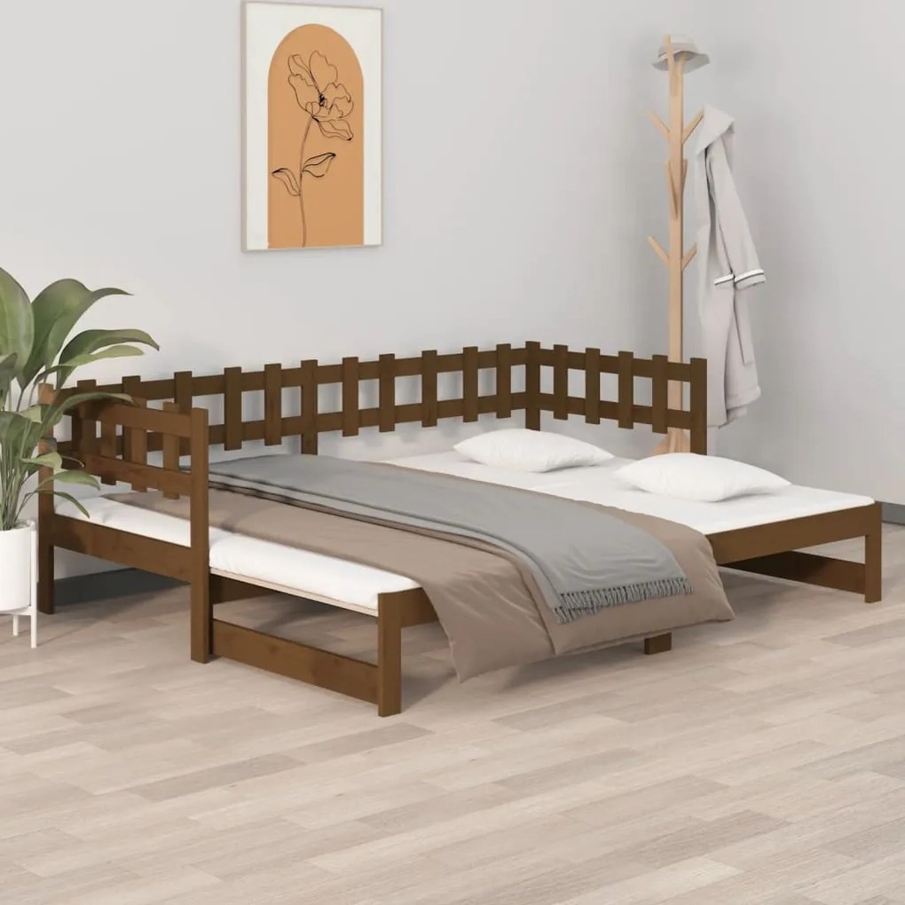 820769 vidaXL 820736  Sofá-cama puxar 2x(80x200) cm pinho maciço castanho mel