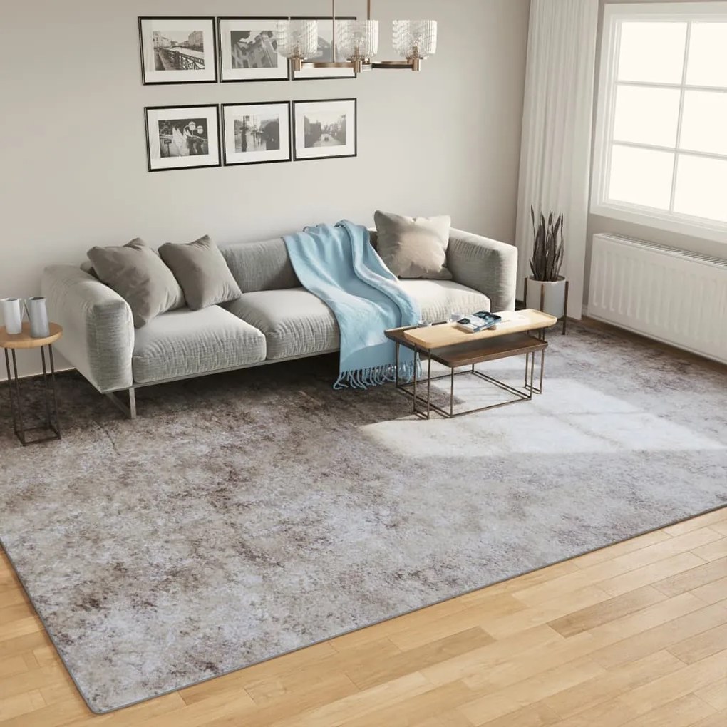 vidaXL Tapete lavável antiderrapante 400x300 cm cinzento