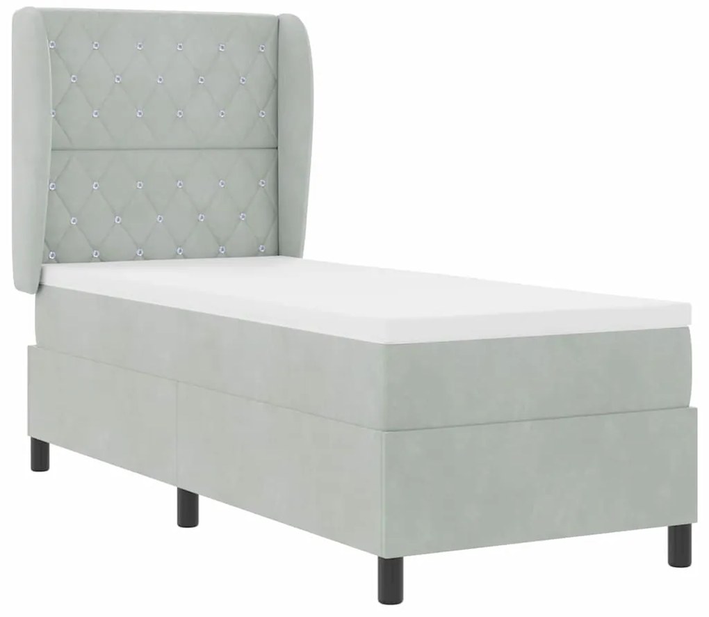 Cama Box com Colchão Cinza Claro 80 x 200 cm de Veludo