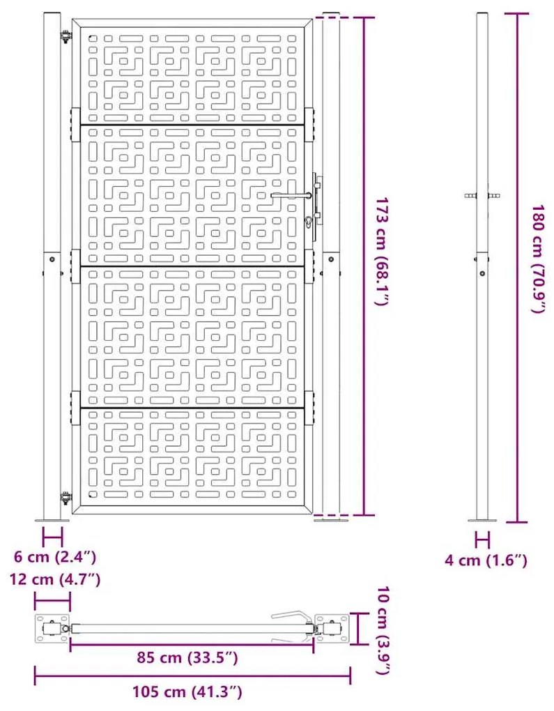 Portão de jardim 105x180 cm design cruzado de aço resistente