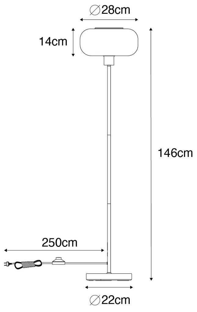 Candeeiro de pé Art Deco preto com vidro fumê - Bizle