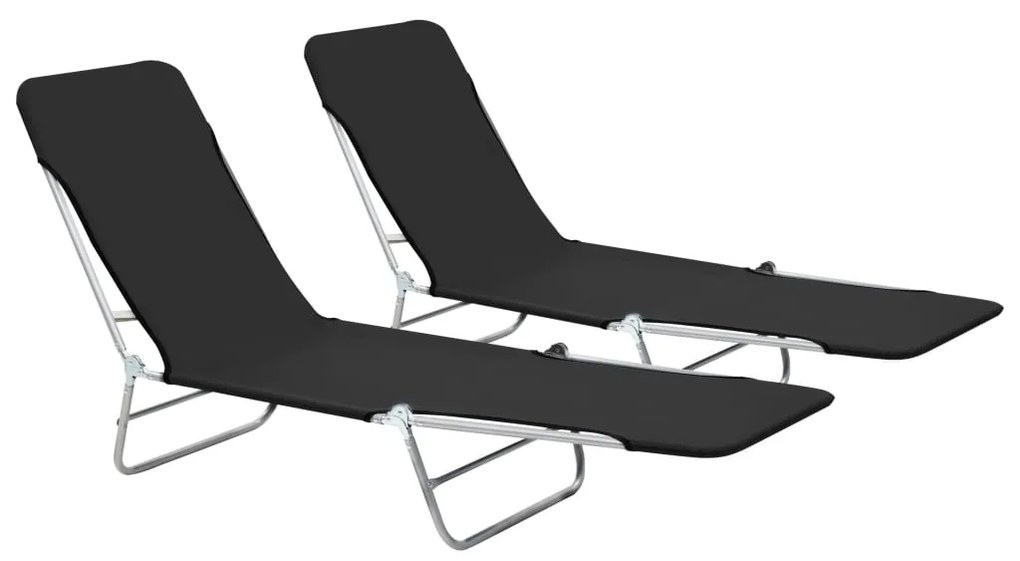 vidaXL Espreguiçadeiras dobráveis 2 pcs aço e tecido preto