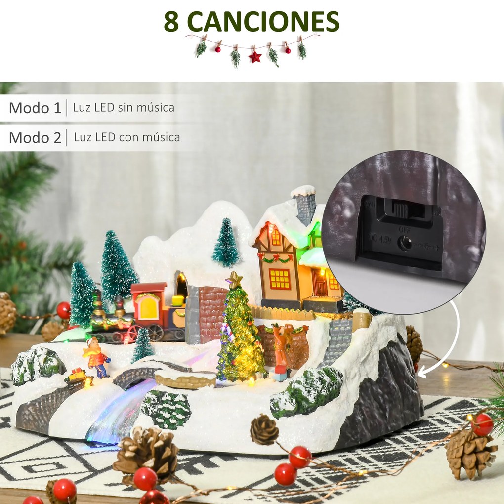 HOMCOM Aldeia de Natal com Luzes LED Árvore Giratória e Música Decoração de Natal 30x19x19,5cm Multicor