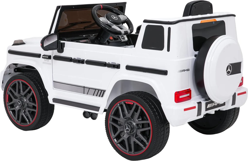 Carro elétrico para Crianças 2 a 5 anos 12V Mercedes G63 AMG LIFT Rodas de espuma EVA, assento Couro ecológico Branco