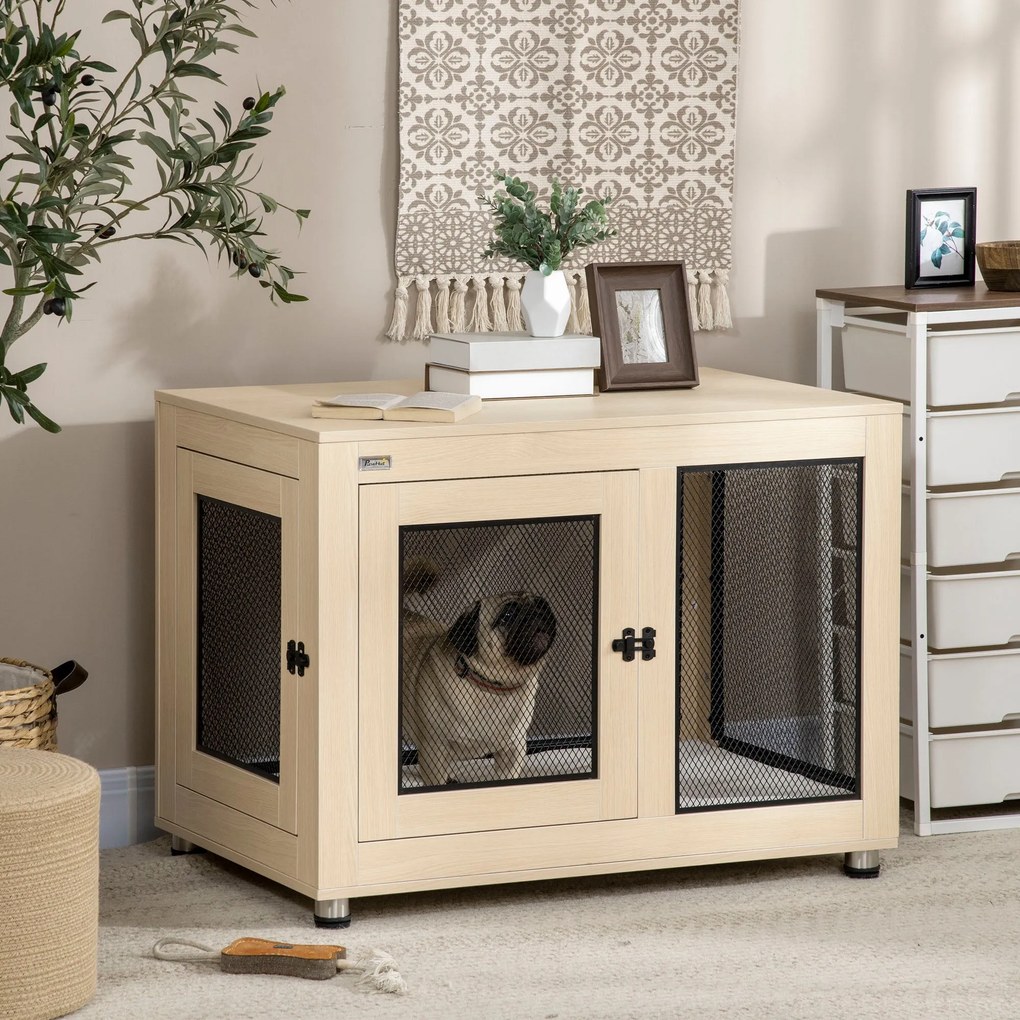 PawHut Gaiola para Cães de Madeira Mesa de Centro 94x60x71,5cm Móvel c
