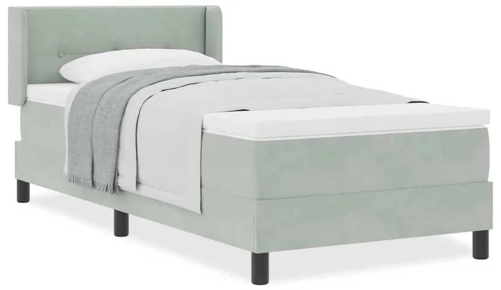Cama Box Spring com Colchão Cinza Claro 90x190 cm Veludo
