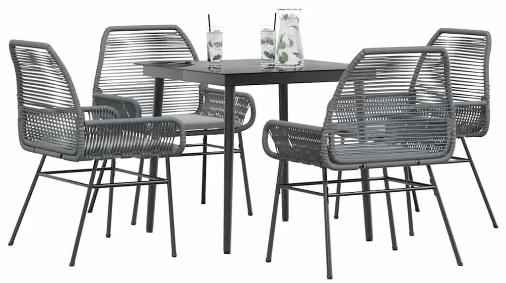vidaXL Conjunto jantar jardim 5 peças almofadas vidro vime cinzento PE