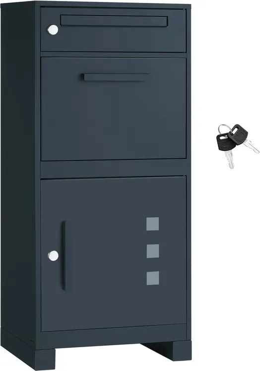 Caixa de correio 34 x 48 x 106 cm com compartimento para encomendas e fechadura de segurança na tampa para envios, cor antracite