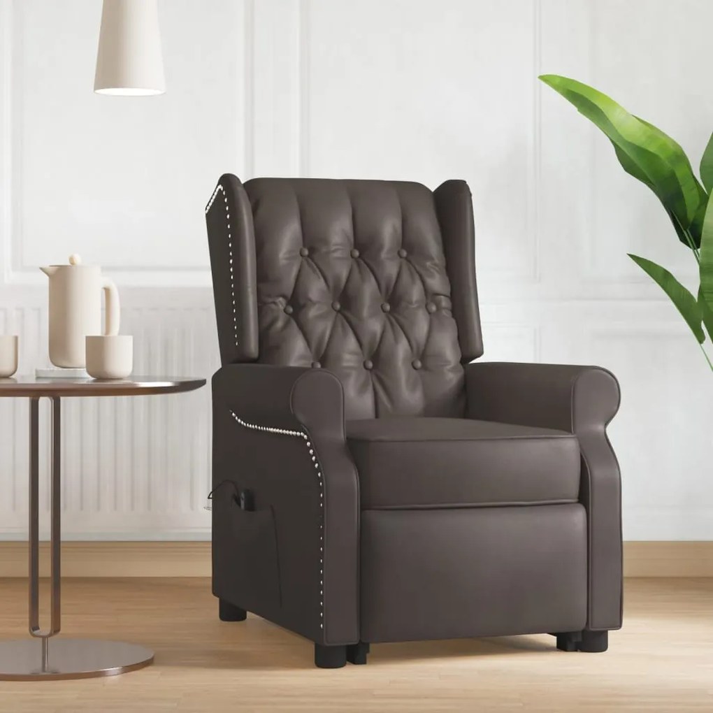 vidaXL Poltrona elevatória couro artificial brilhante castanho