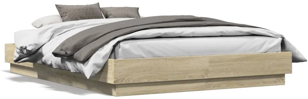 Estrutura de cama com luzes LED 140x190 cm carvalho sonoma