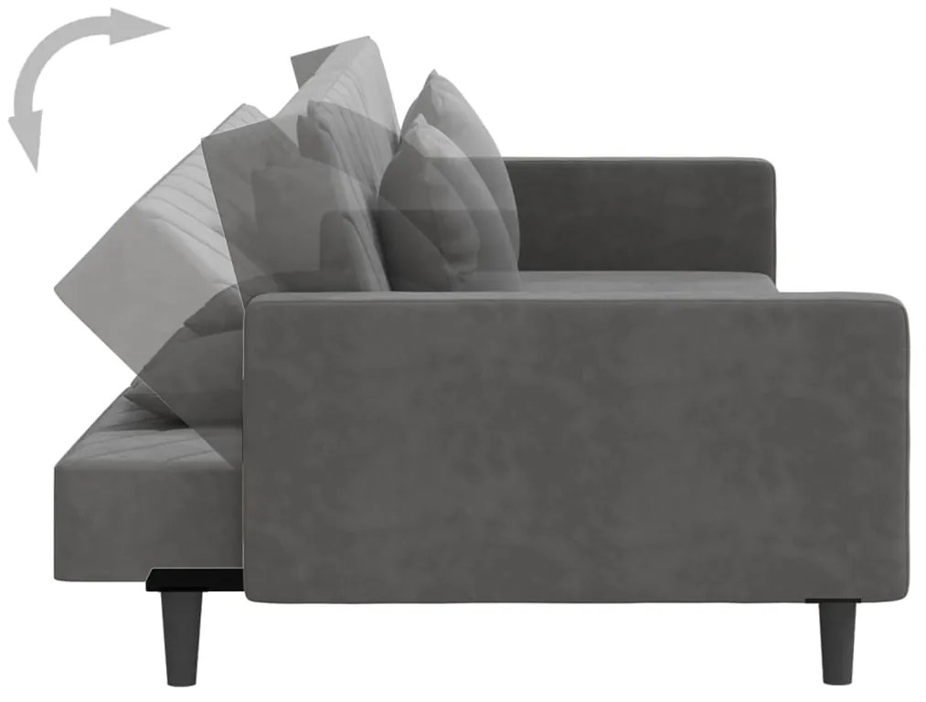 Sofá-cama 2 lugares com duas almofadas veludo cinzento-escuro