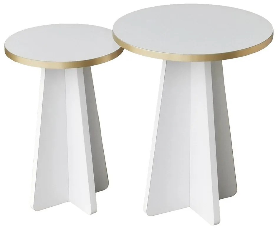 Conjunto de Mesas de Café Mushroom - Dourado e Branco - 40x50x40 cm e