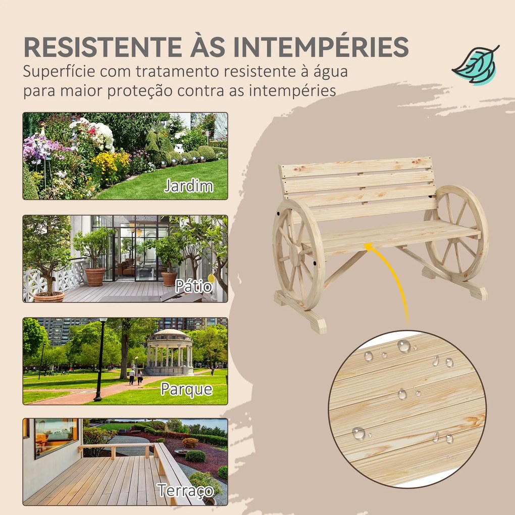 Banco de Jardim de Madeira com Apoios em Forma de Roda para 2 Pessoas 105,5x56x79 cm Madeira