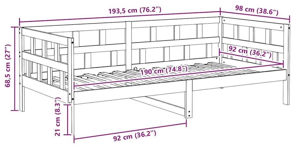 Sofá-cama sem colchão 90x190 cm pinho maciço castanho-mel