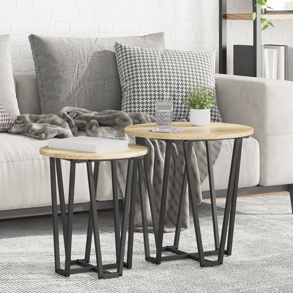 Mesa de Apoio vidaXL 2 pcs Madeira de Carvalho Sonoma e Metal