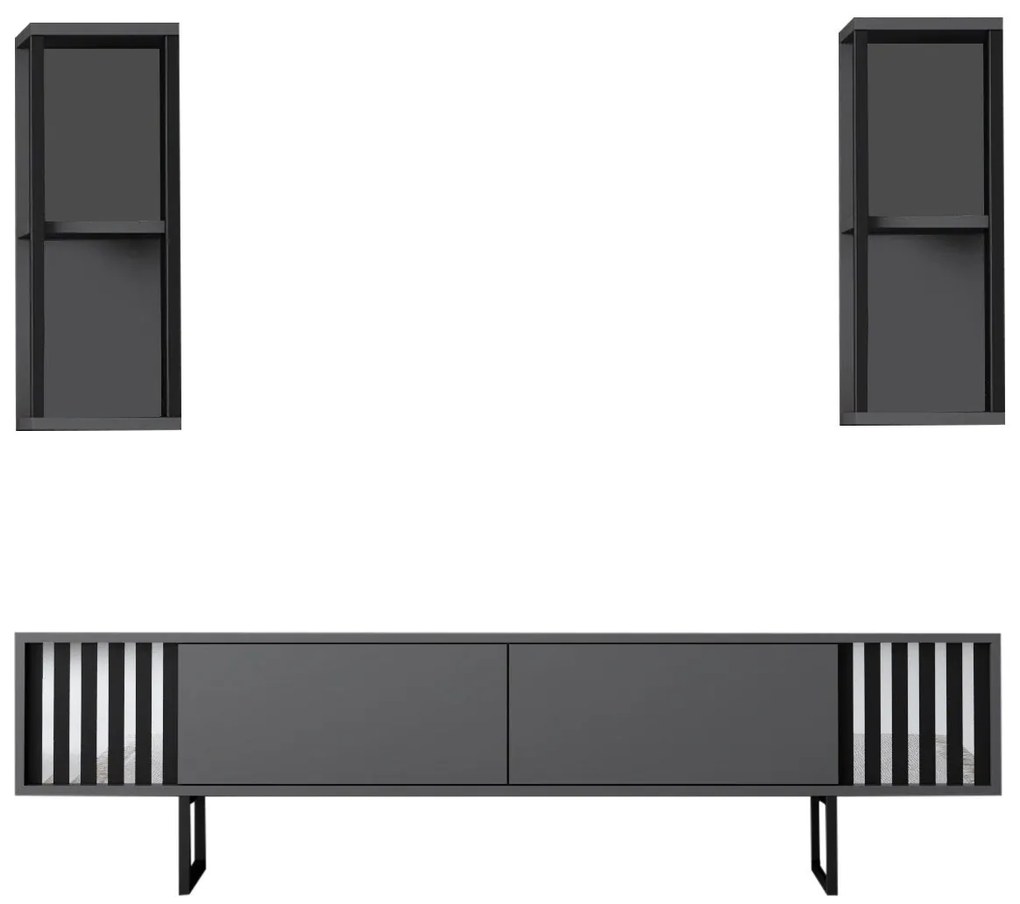 Unidade TV Chrome Line – Antracite/Preto – TV Stand: 180x30x48 cm, Pra