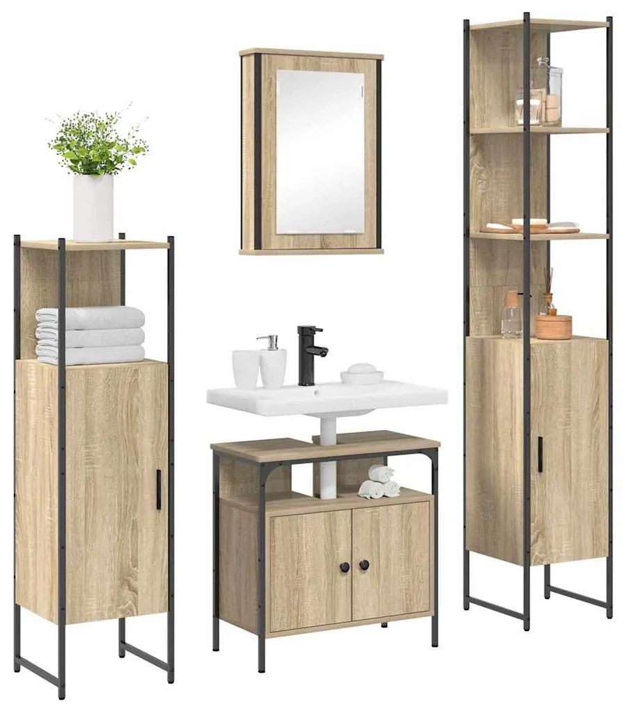 Conjunto de Móveis para Banheiro 4 pcs Carvalho sonoma