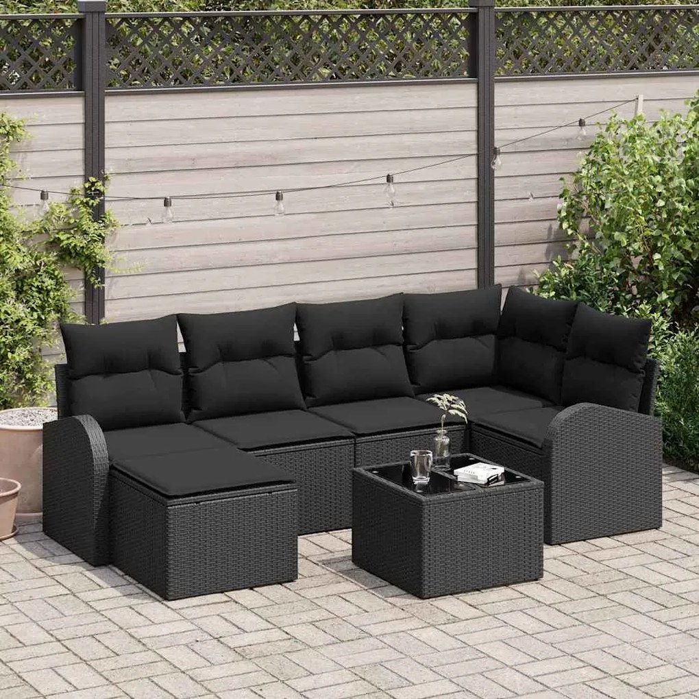vidaXL Conjunto de Sofá de Jardim 7 pcs Preto vime PE