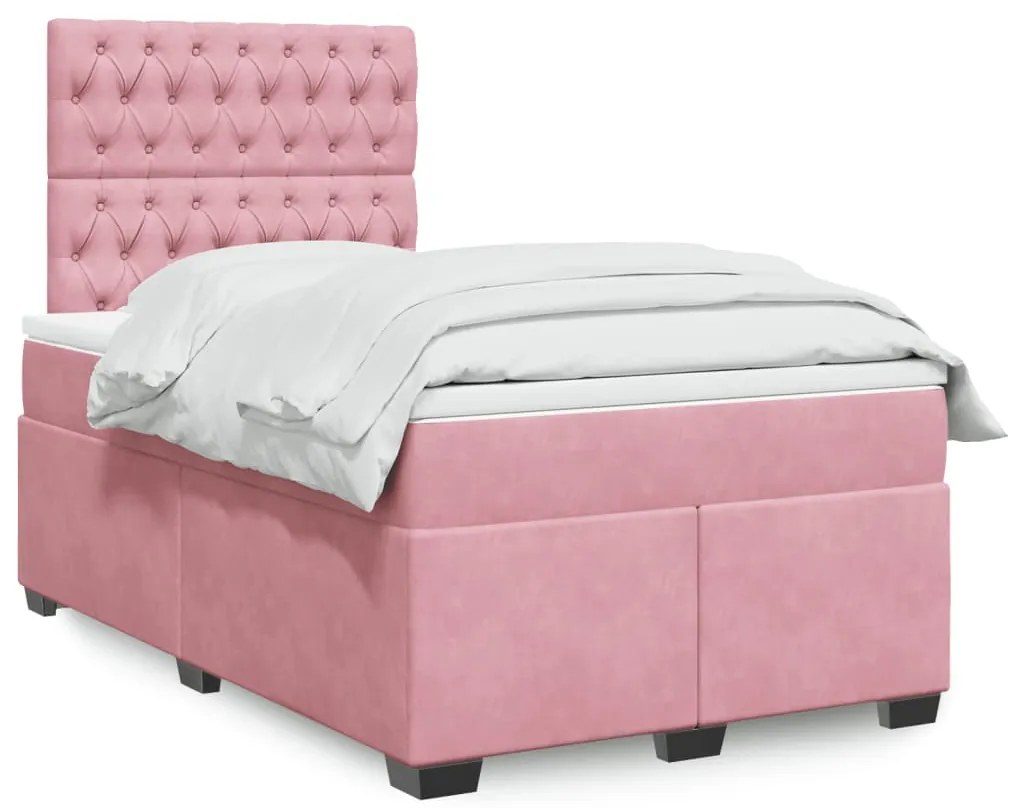 Cama boxspring com colchão 120x200 cm veludo rosa