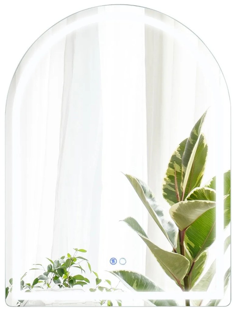 Espelho de banheiro LED 80x60 cm com interruptor de toque de luz regulável de 3 cores, espelho de parede retangular