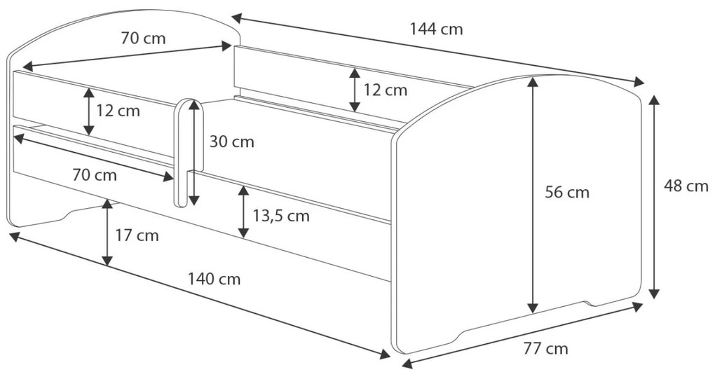 Cama infantil Luk 140x70 com gaveta branca - colchão e estrado incluído