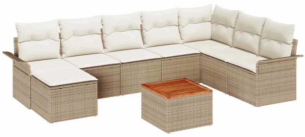 Conjunto de Sofá de Jardim 9 Peças com Almofadas Beje, Rattan Sintétic