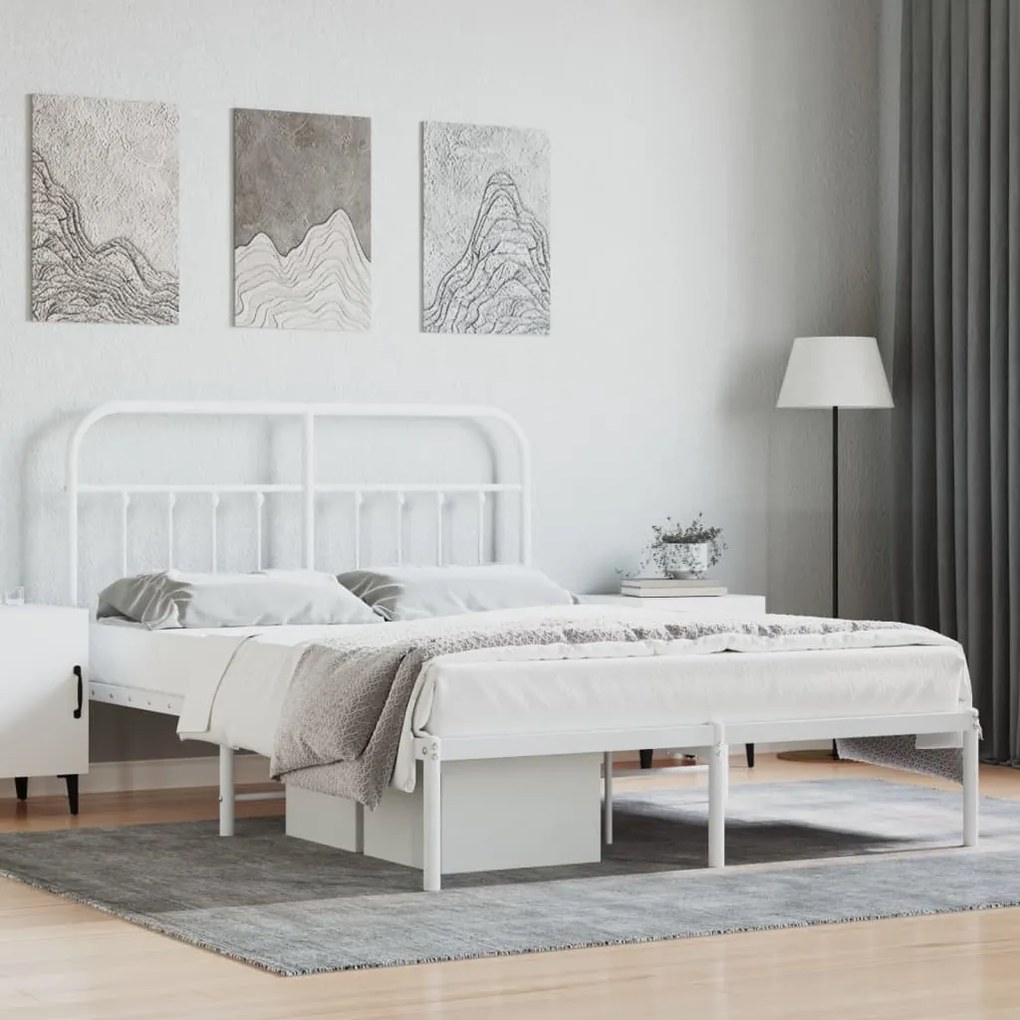 vidaXL Estrutura de cama com cabeceira 140x190 cm metal branco