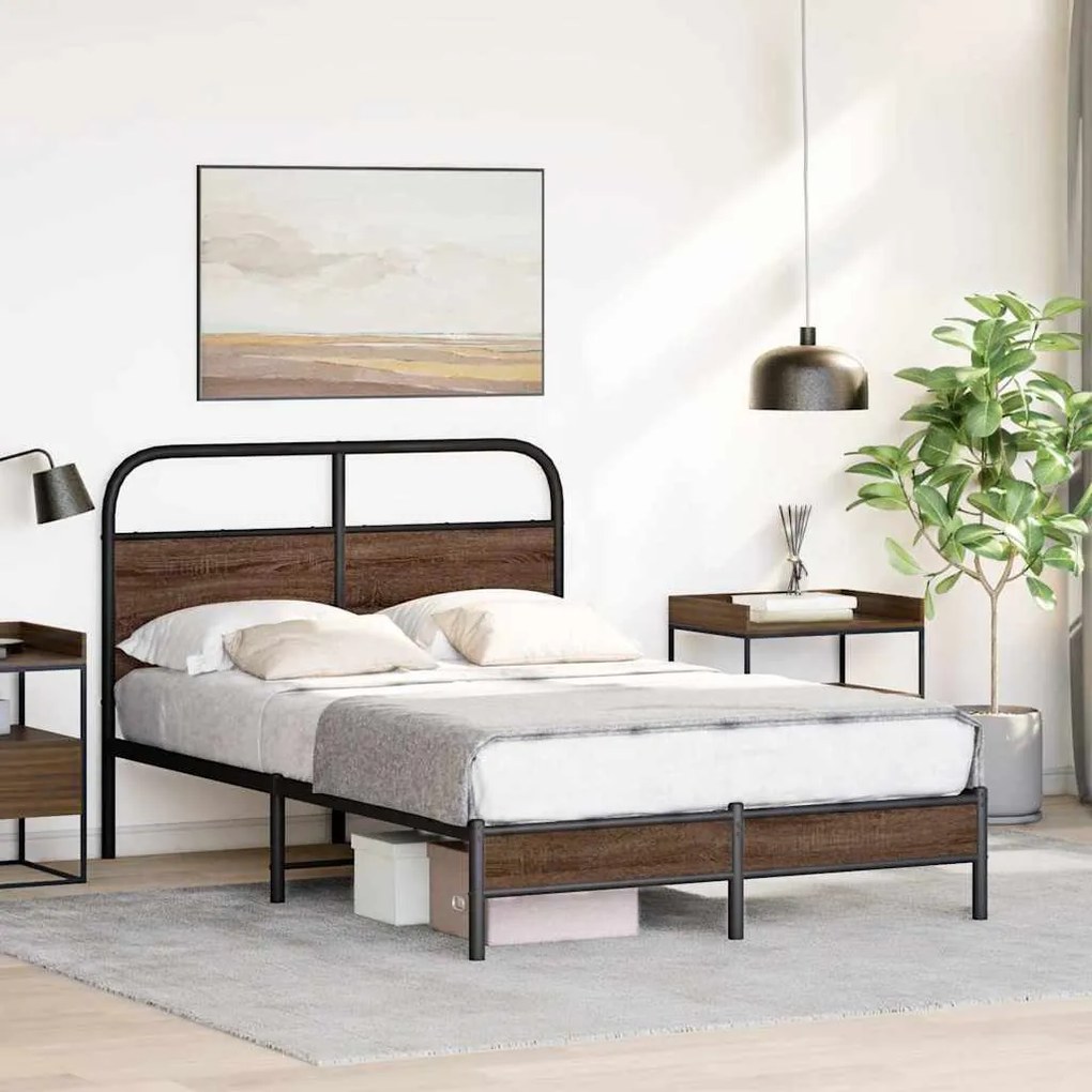 Estrutura cama s/ colchão derivados madeira carvalho castanho