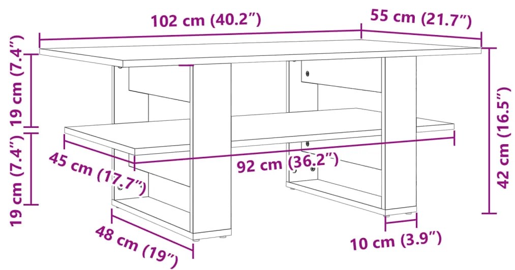 Mesa de centro 102x55x42 cm derivados de madeira branco