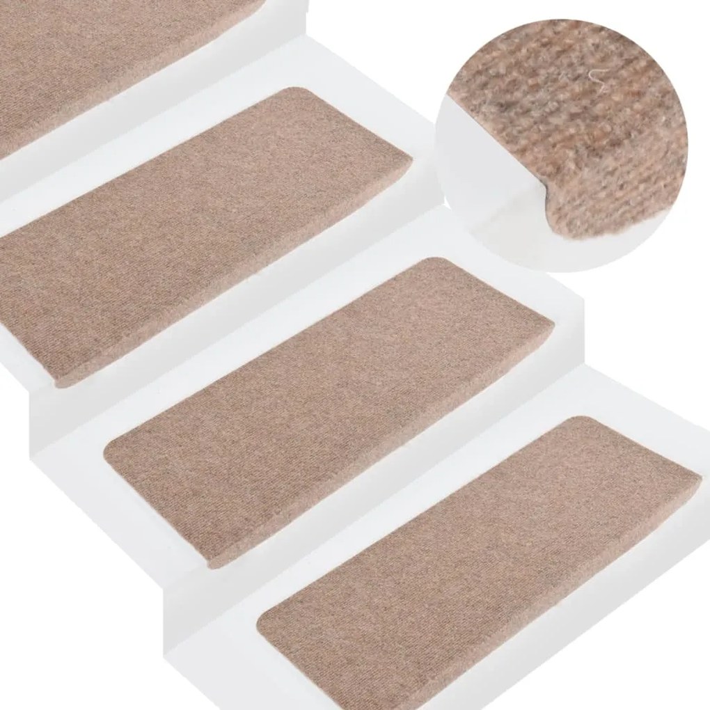 343476 vidaXL Tapetes de escada autoadesivos 15 pcs 65x24,5x3,5 cm bege