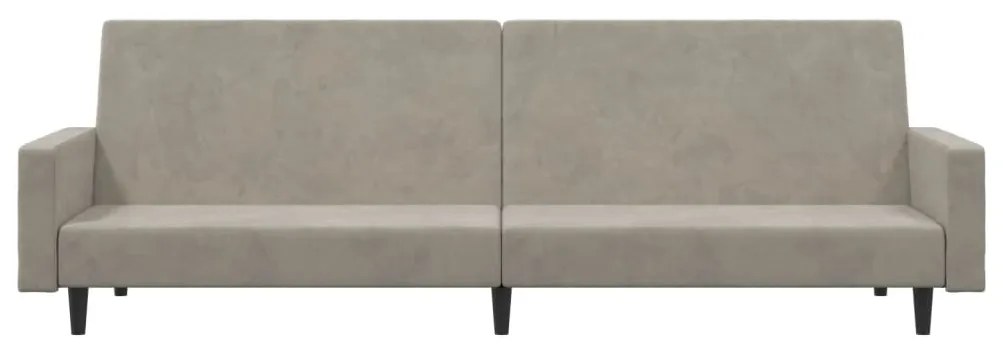 Sofá-cama de 2 lugares veludo cinzento-claro