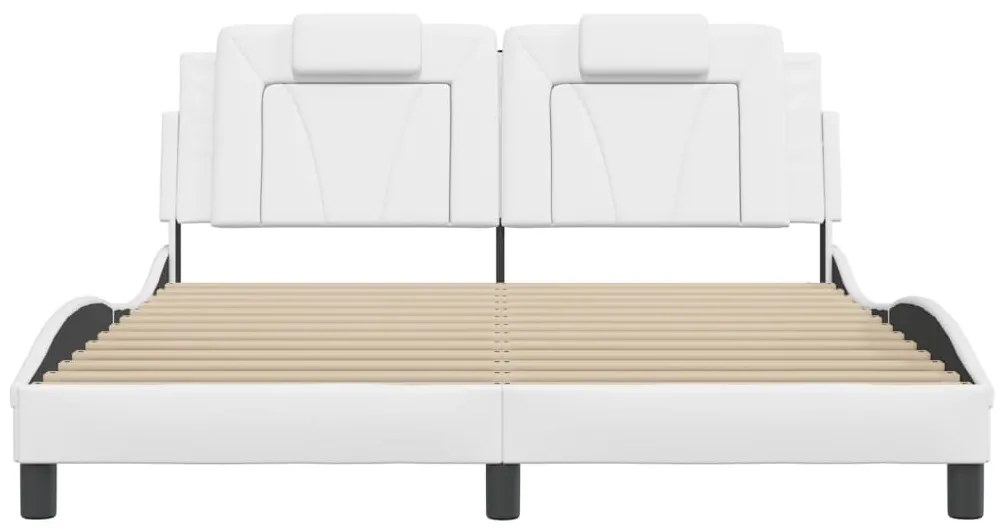 Estrutura de cama c/ luzes LED 160x200 cm couro artif. branco