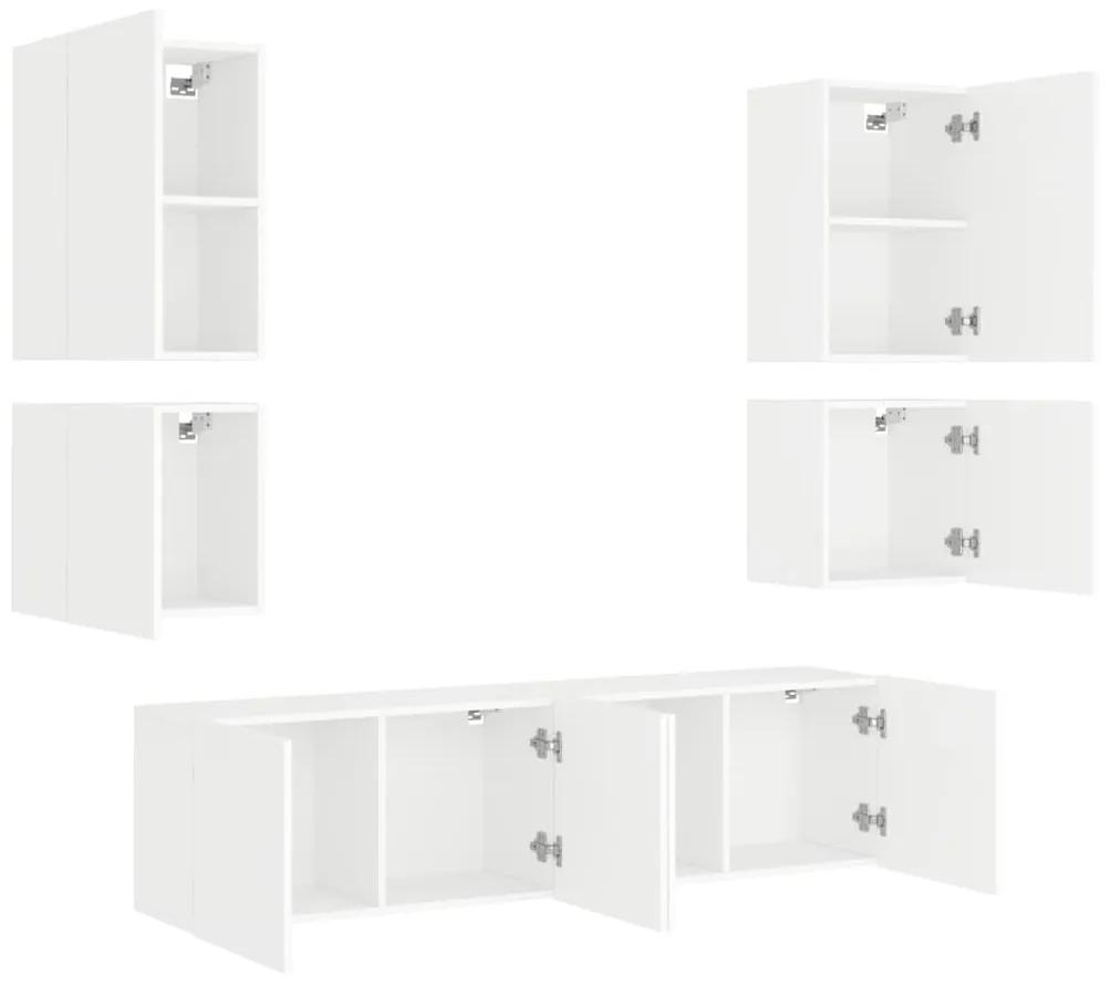 6 pcs móveis de parede p/ TV derivados de madeira branco