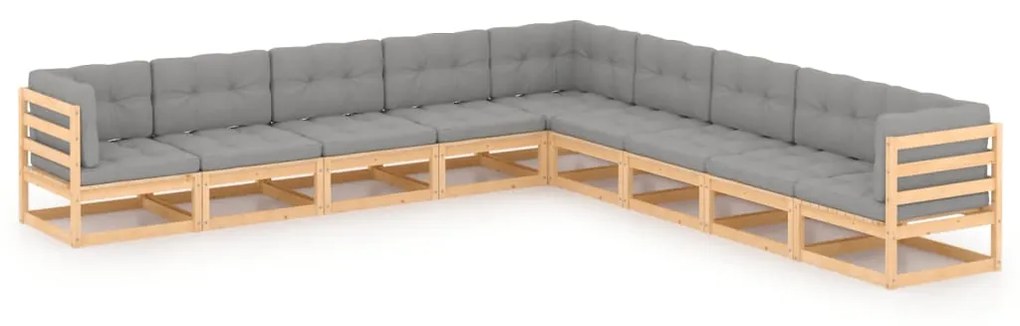 vidaXL 9 pcs conjunto lounge de jardim c/ almofadões pinho maciço