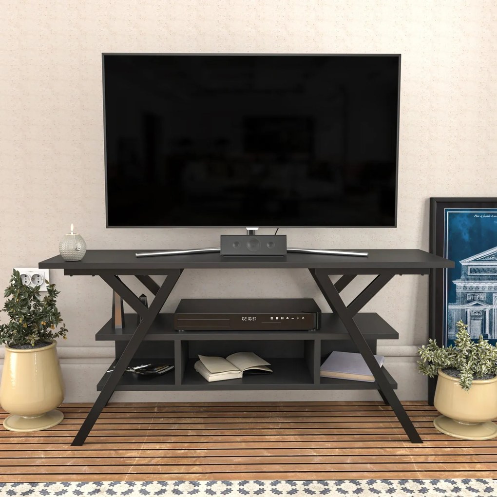 Móvel TV Minerva – Preto e Antracite – 120x35x55 cm