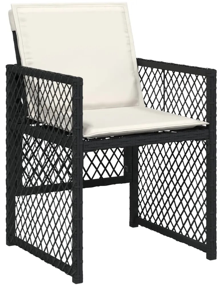 7 pcs conjunto de jantar p/ jardim c/ almofadões vime PE preto