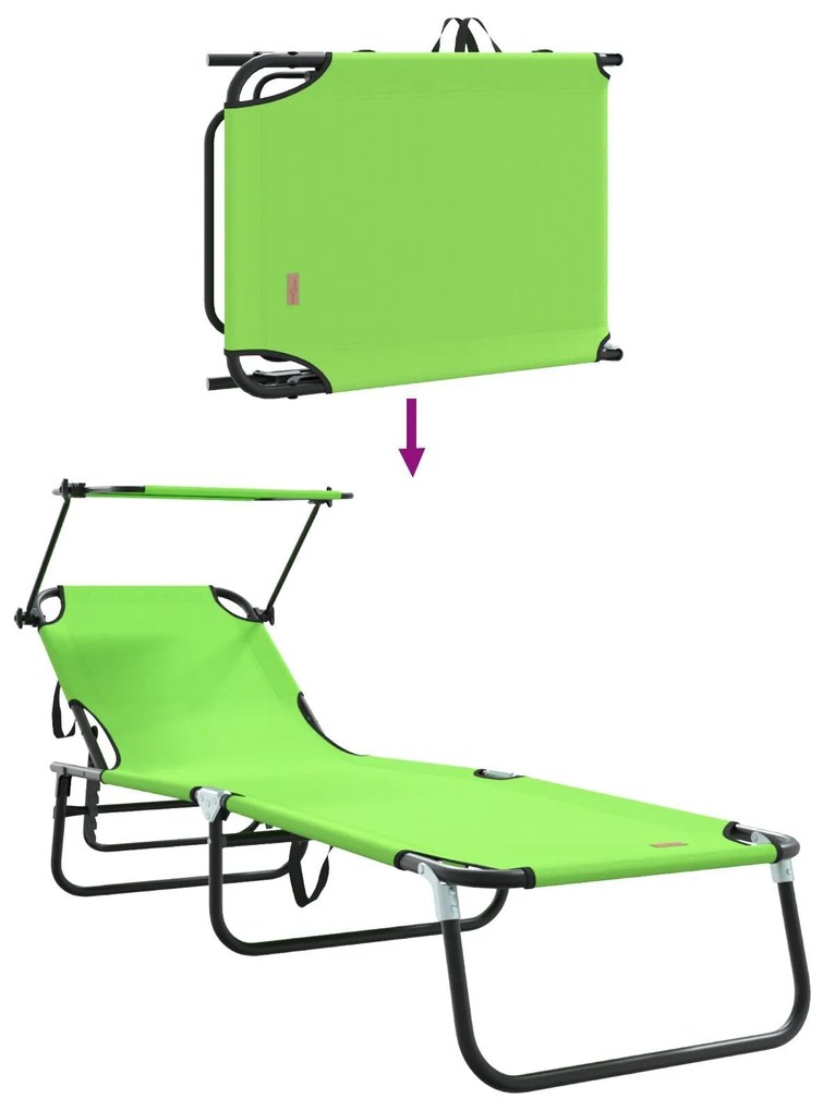 Espreguiçadeiras Dobráveis 2 pcs com Toldo Verde Tecido Oxford 600D