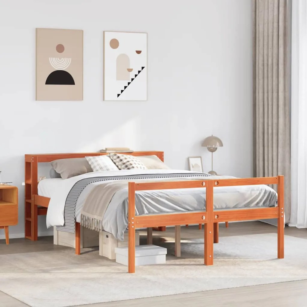 vidaXL Estrutura cama c/ cabeceira 150x200cm pinho maciço castanho-mel
