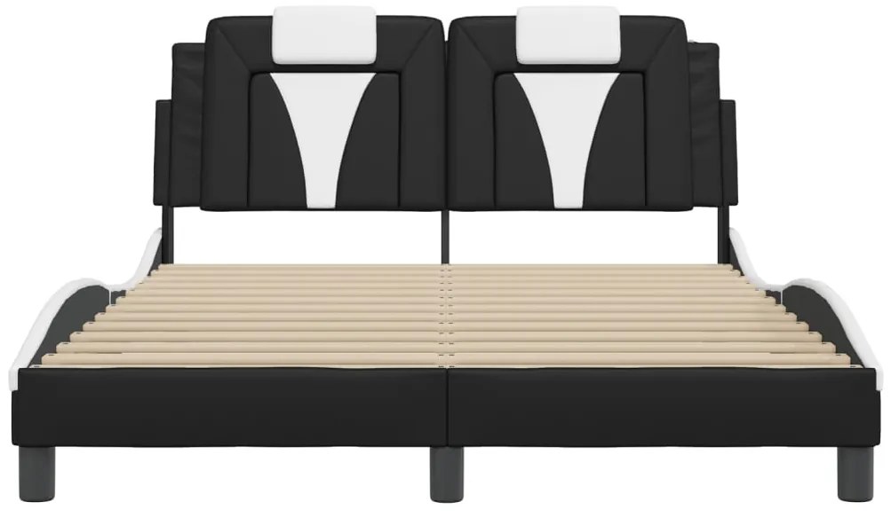 Estrutura cama c/ luzes LED 140x200cm couro artif. preto/branco