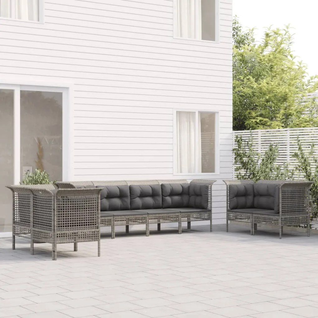 vidaXL 8 pcs conjunto lounge de jardim c/ almofadões vime PE cinzento
